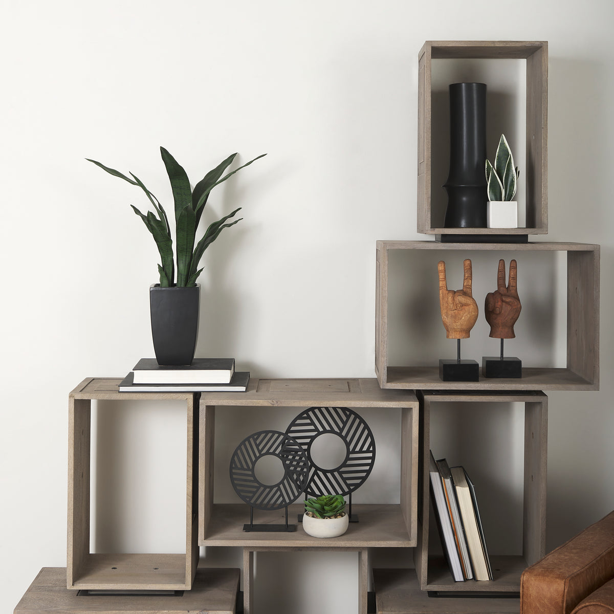 Simul Light Brown Wood Modular Shelving Unit (Set of 2) - Ornate Home