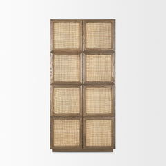 Sina Brown/Natural Oak Wood Rattan 2 Door Curio Cabinet - Ornate Home