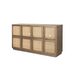 Sina Brown/Natural Oak Wood Rattan 4 Door Sideboard - Ornate Home