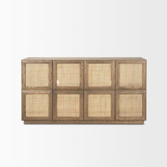 Sina Brown/Natural Oak Wood Rattan 4 Door Sideboard - Ornate Home