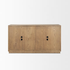 Sina Brown/Natural Oak Wood Rattan 4 Door Sideboard - Ornate Home