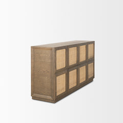 Sina Brown/Natural Oak Wood Rattan 4 Door Sideboard - Ornate Home