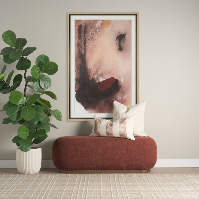 Siren Burgundy/Brown Fabric Ash Wood Oblong Bench - Ornate Home