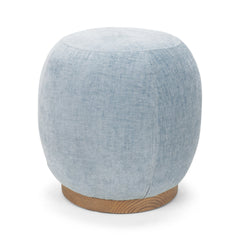 Siren French Blue/Brown Fabric Ash Wood Round Accent Stool - Ornate Home