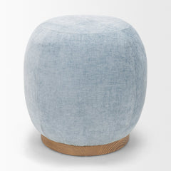 Siren French Blue/Brown Fabric Ash Wood Round Accent Stool - Ornate Home