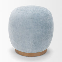 Siren French Blue/Brown Fabric Ash Wood Round Accent Stool - Ornate Home