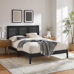 Sirocco Black Rattan and Wood Full Platform Bed - Ornate Home