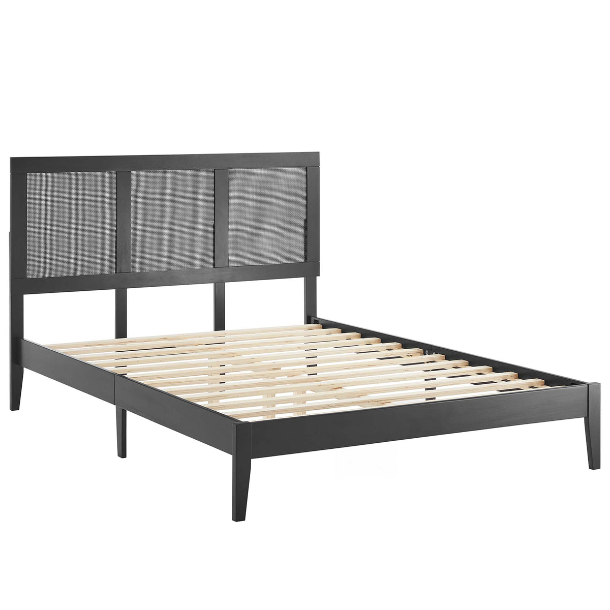 Sirocco Black Rattan and Wood Full Platform Bed - Ornate Home
