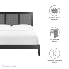 Sirocco Black Rattan and Wood Full Platform Bed - Ornate Home