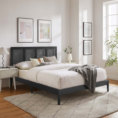 Sirocco Black Rattan and Wood King Platform Bed - Ornate Home