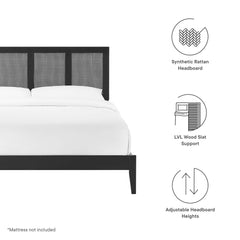 Sirocco Black Rattan and Wood Queen Platform Bed - Ornate Home