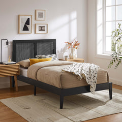 Sirocco Black Rattan and Wood Twin Platform Bed - Ornate Home