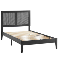 Sirocco Black Rattan and Wood Twin Platform Bed - Ornate Home