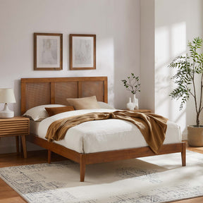 Sirocco Walnut Rattan and Wood Full Platform Bed - Ornate Home
