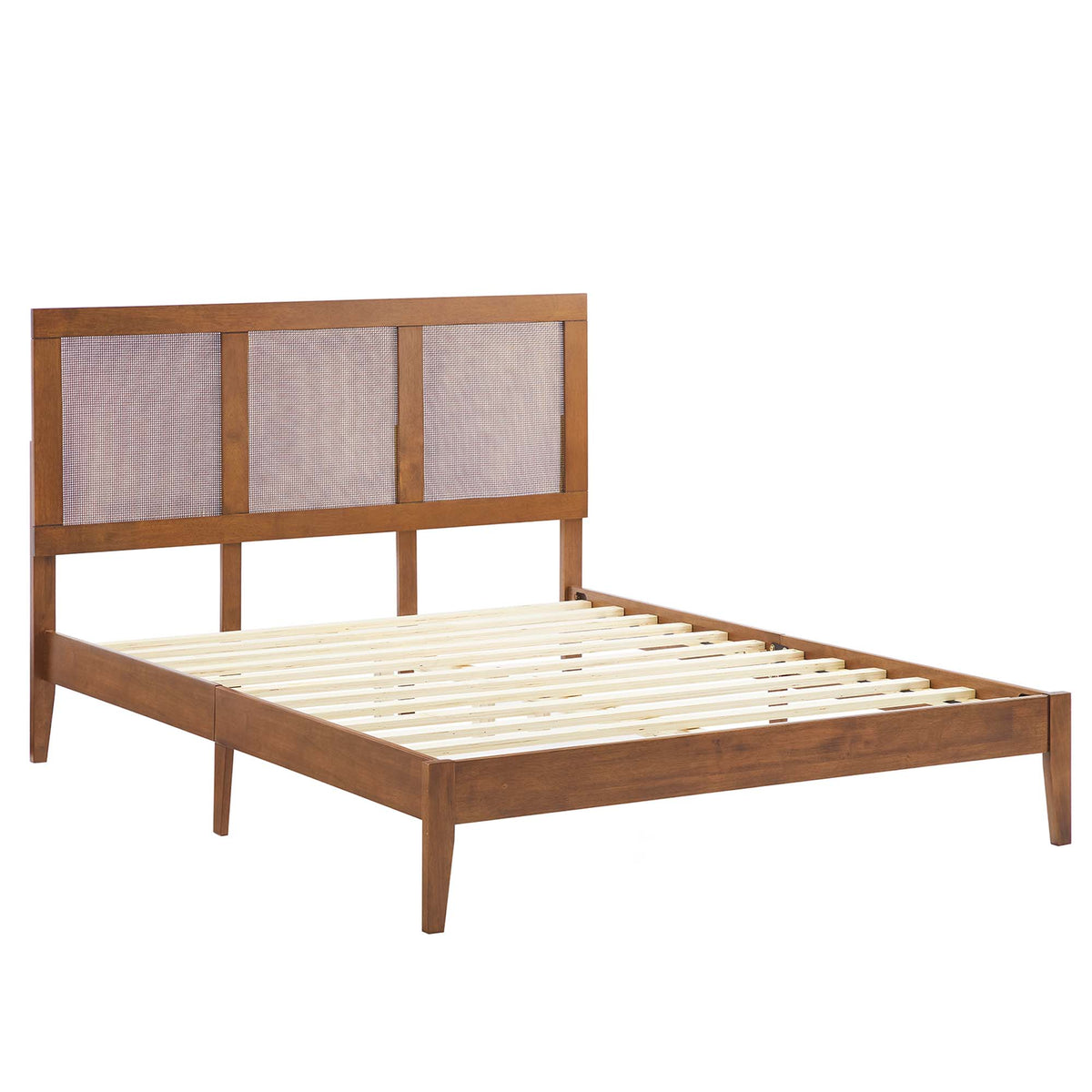 Sirocco Walnut Rattan and Wood Full Platform Bed - Ornate Home