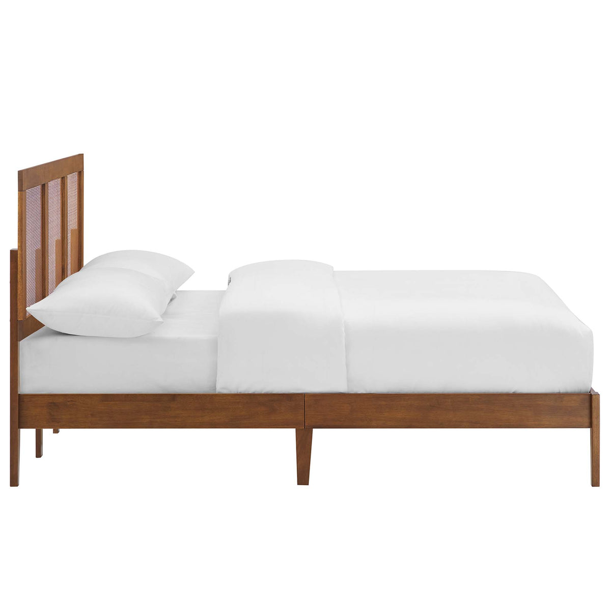 Sirocco Walnut Rattan and Wood Full Platform Bed - Ornate Home