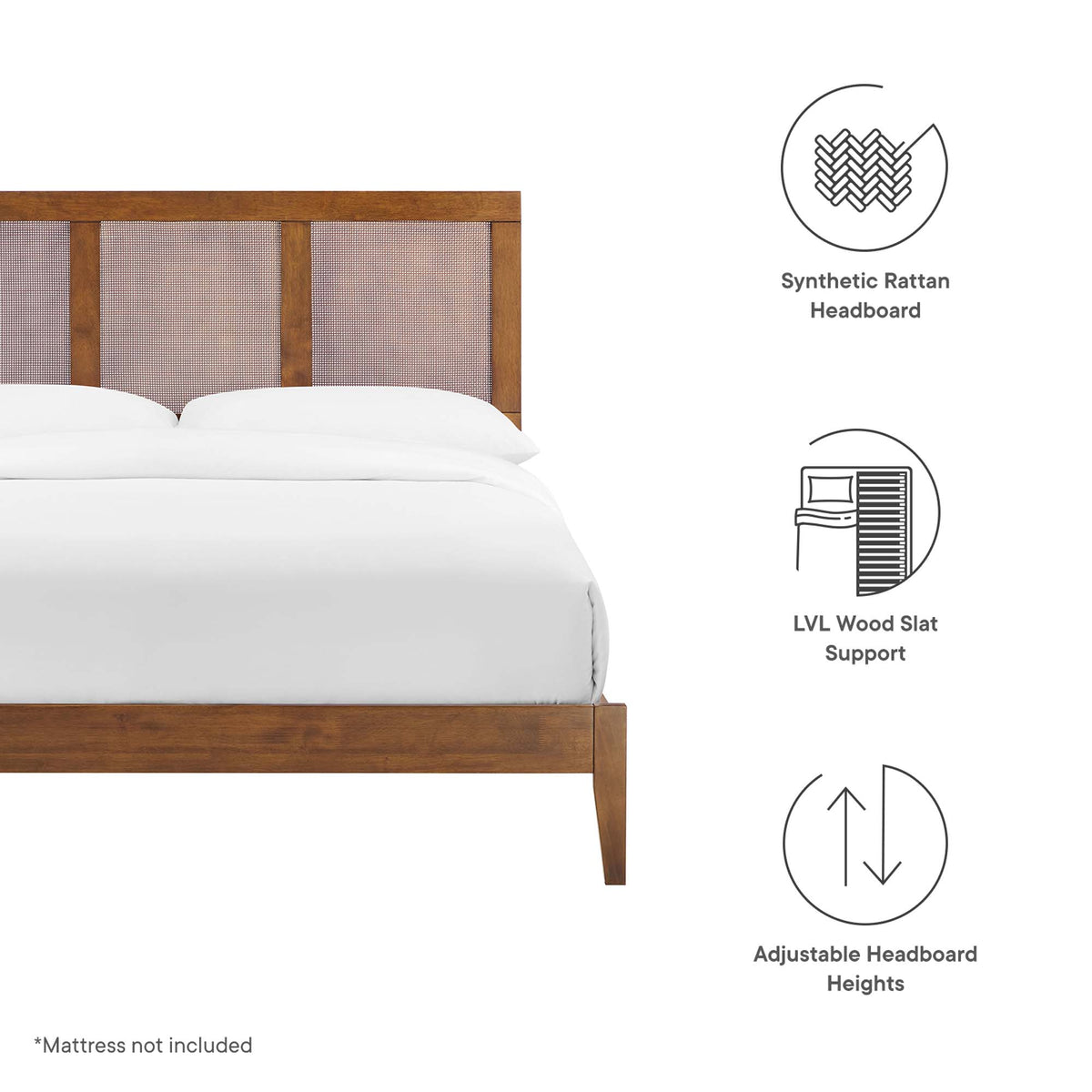 Sirocco Walnut Rattan and Wood Full Platform Bed - Ornate Home