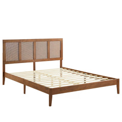 Sirocco Walnut Rattan and Wood King Platform Bed - Ornate Home