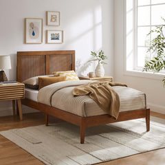 Sirocco Walnut Rattan and Wood Twin Platform Bed - Ornate Home