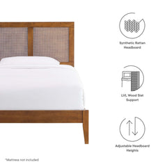 Sirocco Walnut Rattan and Wood Twin Platform Bed - Ornate Home