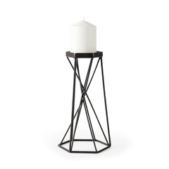 Sixx Black Large Antiqued Metal Hexagonal Table Candle Holder - Ornate Home