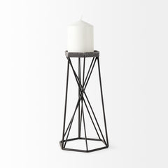 Sixx Black Large Antiqued Metal Hexagonal Table Candle Holder - Ornate Home