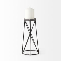 Sixx Black Large Antiqued Metal Hexagonal Table Candle Holder - Ornate Home