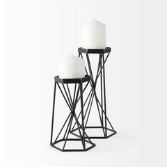 Sixx Black Large Antiqued Metal Hexagonal Table Candle Holder - Ornate Home