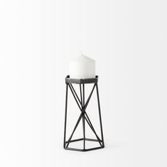 Sixx Black Small Antiqued Metal Hexagonal Table Candle Holder - Ornate Home