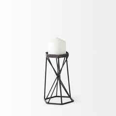Sixx Black Small Antiqued Metal Hexagonal Table Candle Holder - Ornate Home