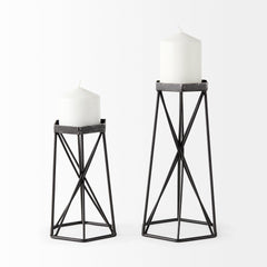 Sixx Black Small Antiqued Metal Hexagonal Table Candle Holder - Ornate Home