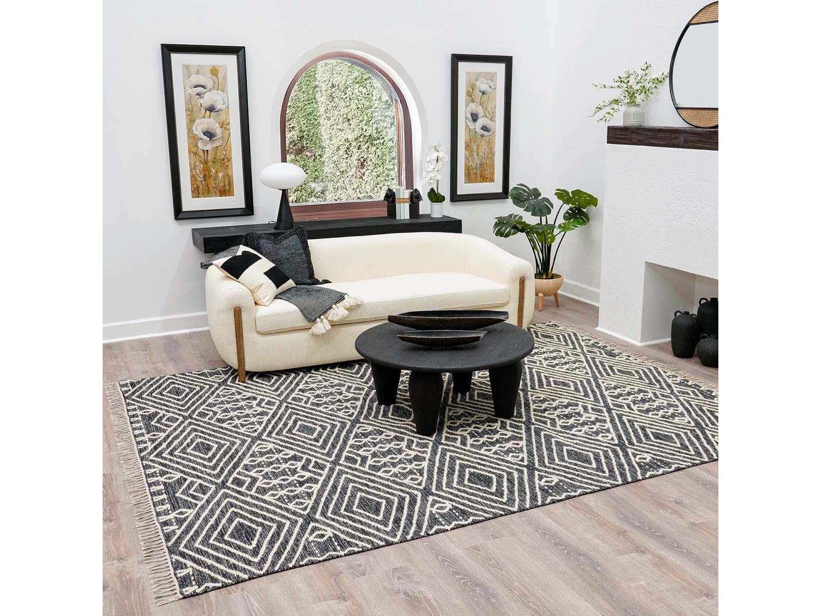Skedee Black/Cream Diamond Area Rug - Ornate Home