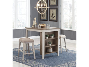 Skempton White/Light Brown Counter Height Dining Table & 2 Bar Stools (Set of 3) (Online Special Price) - Ornate Home