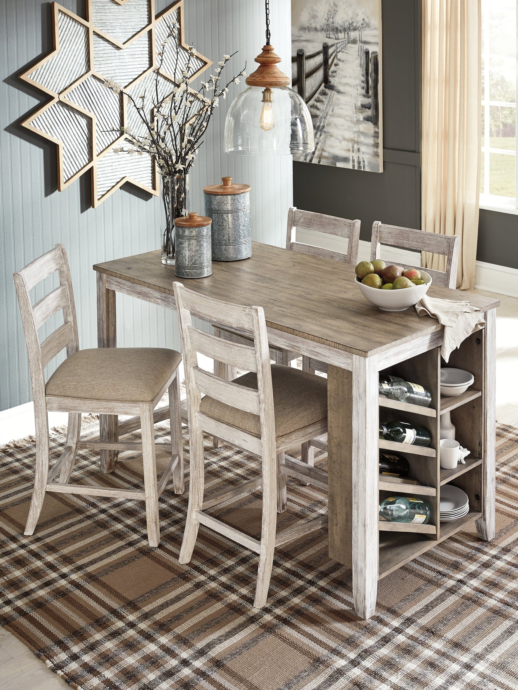 Skempton White/Light Brown Counter Height Dining Table w/ Storage (Online Special Price) - Ornate Home