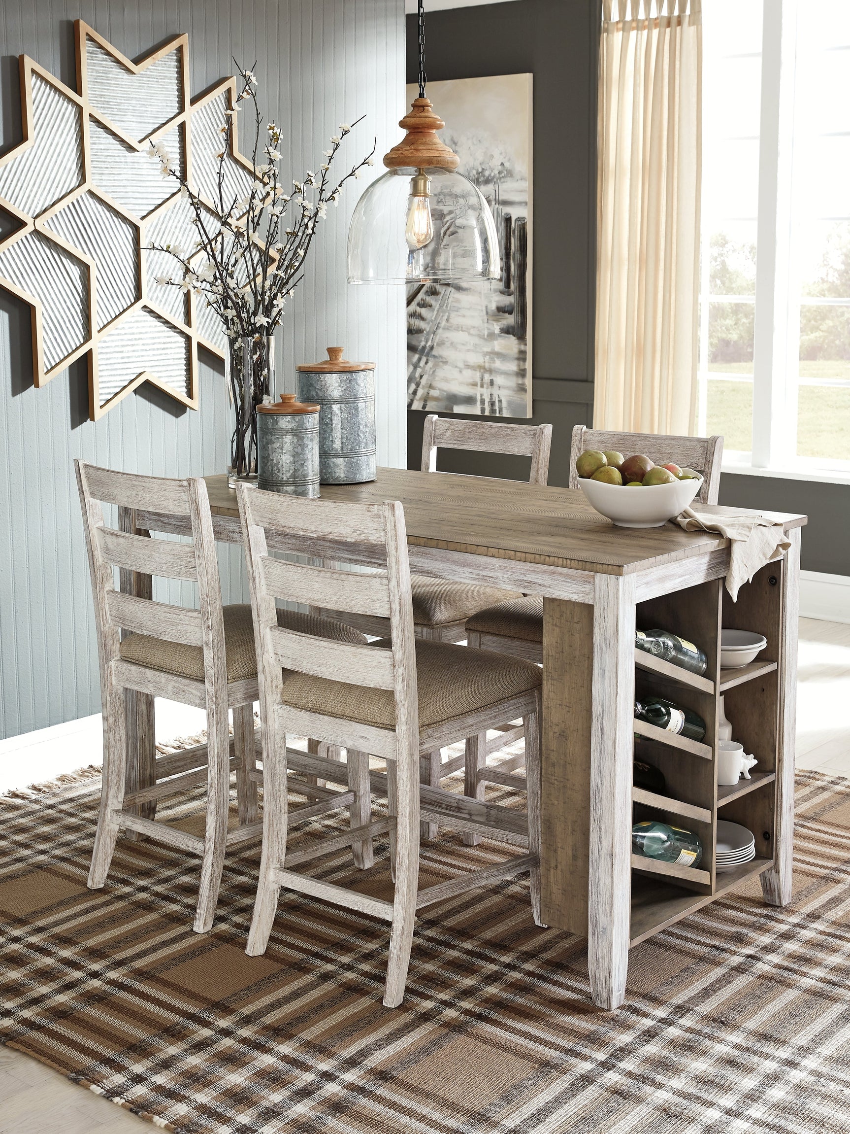 Skempton White/Light Brown Counter Height Dining Table w/ Storage (Online Special Price) - Ornate Home