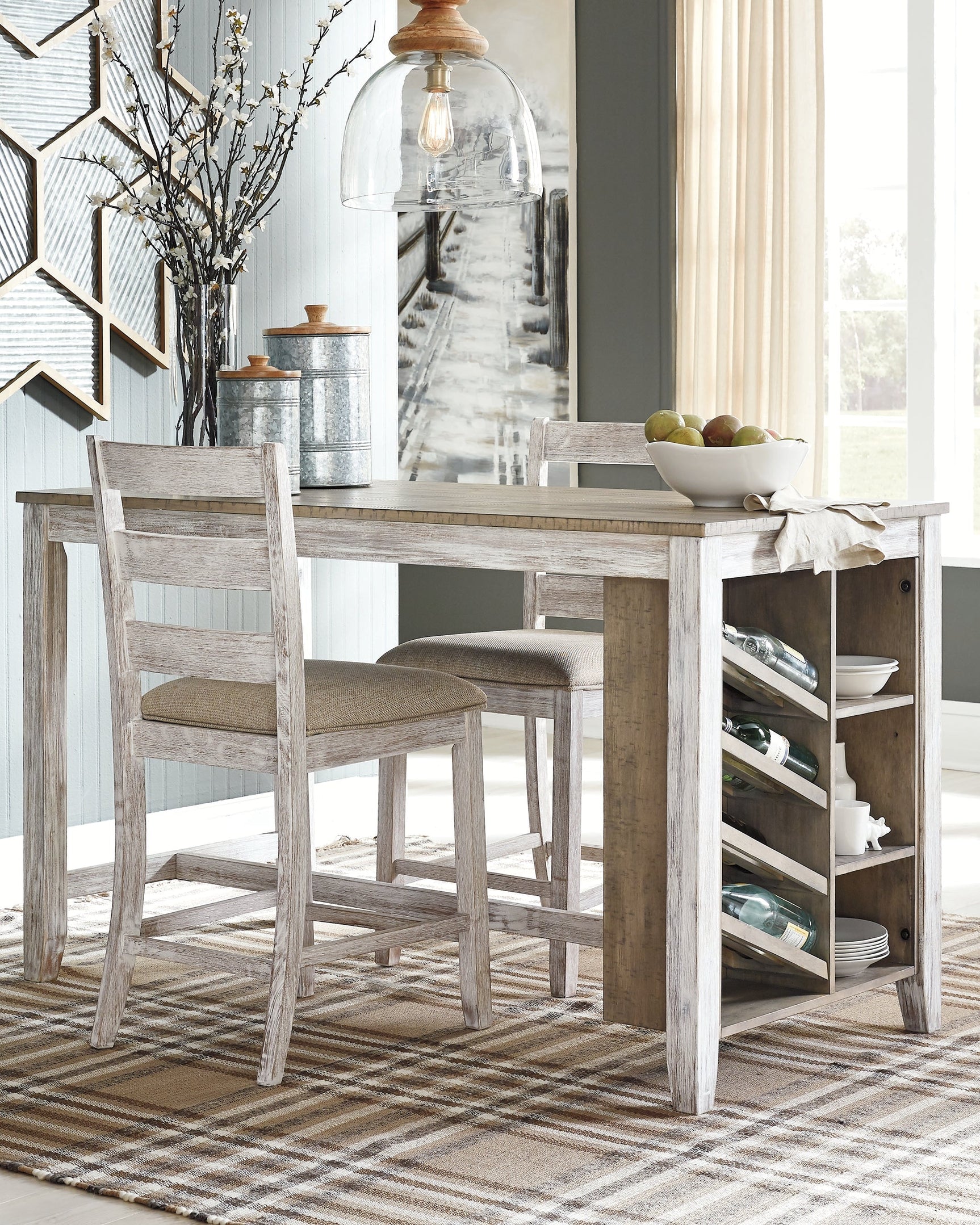 Skempton White/Light Brown Counter Height Dining Table w/ Storage (Online Special Price) - Ornate Home