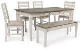 Skempton White/Light Brown Dining Table, 4 Chairs, and Bench - Ornate Home