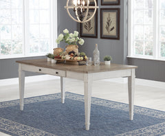 Skempton White/Light Brown Dining Table, 4 Chairs, and Bench - Ornate Home