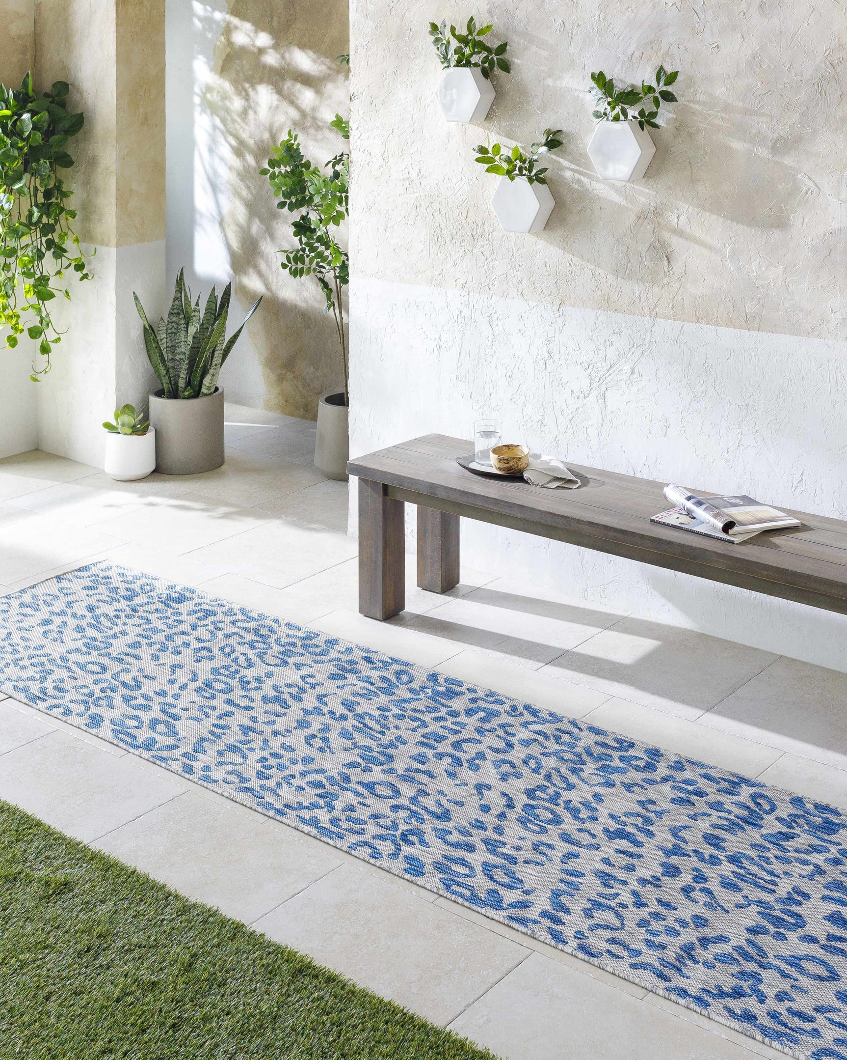Skipsea Blue Leopard Performance Outdoor Rug - Ornate Home