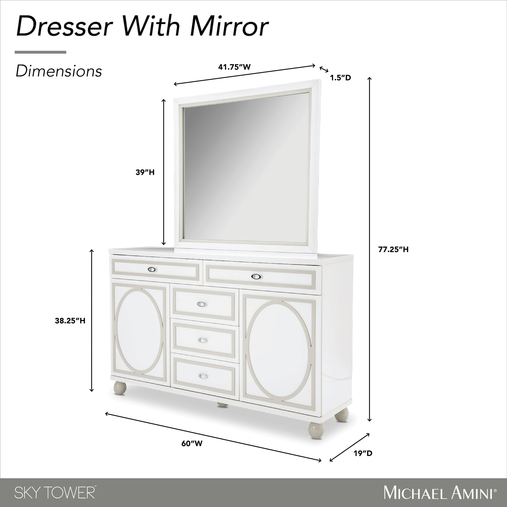 Sky Tower Cloud White Dresser with Mirror - Ornate Home