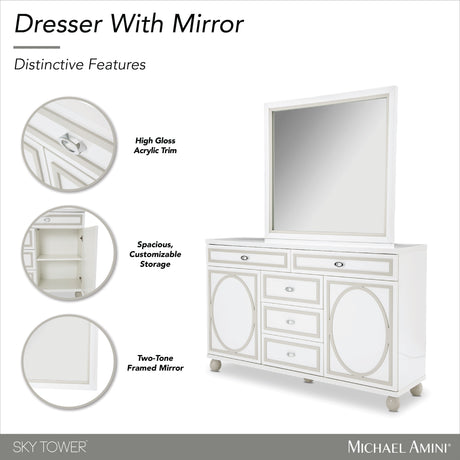 Sky Tower Cloud White Dresser with Mirror - Ornate Home