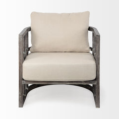 Skylar Cream Fabric Covered Cushioned Demi-Lune Wooden Frame Accent Chair - Ornate Home
