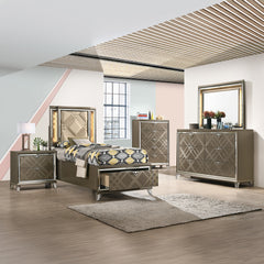 Skylar LED, PU & Dark Champagne Full Bed (Storage & LED) - Ornate Home