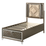 Skylar LED, PU & Dark Champagne Full Bed (Storage & LED) - Ornate Home