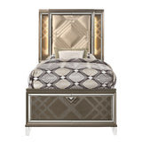Skylar LED, PU & Dark Champagne Full Bed (Storage & LED) - Ornate Home