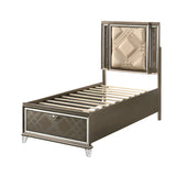 Skylar LED, PU & Dark Champagne Twin Bed (Storage & LED) - Ornate Home