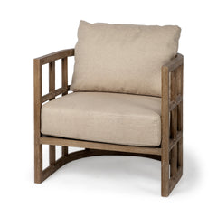 Skylar Tan Fabric Covered Cushioned Demi-Lune Wooden Frame Accent Chair - Ornate Home
