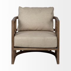 Skylar Tan Fabric Covered Cushioned Demi-Lune Wooden Frame Accent Chair - Ornate Home