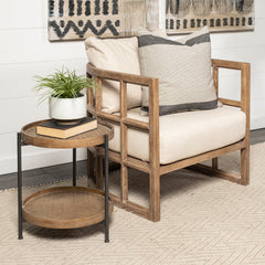 Skylar Tan Fabric Covered Cushioned Demi-Lune Wooden Frame Accent Chair - Ornate Home