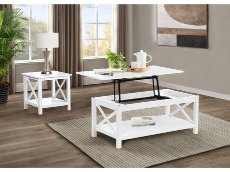 Skyview White 2-piece Rectangular Lift Top Coffee Table Set - Ornate Home